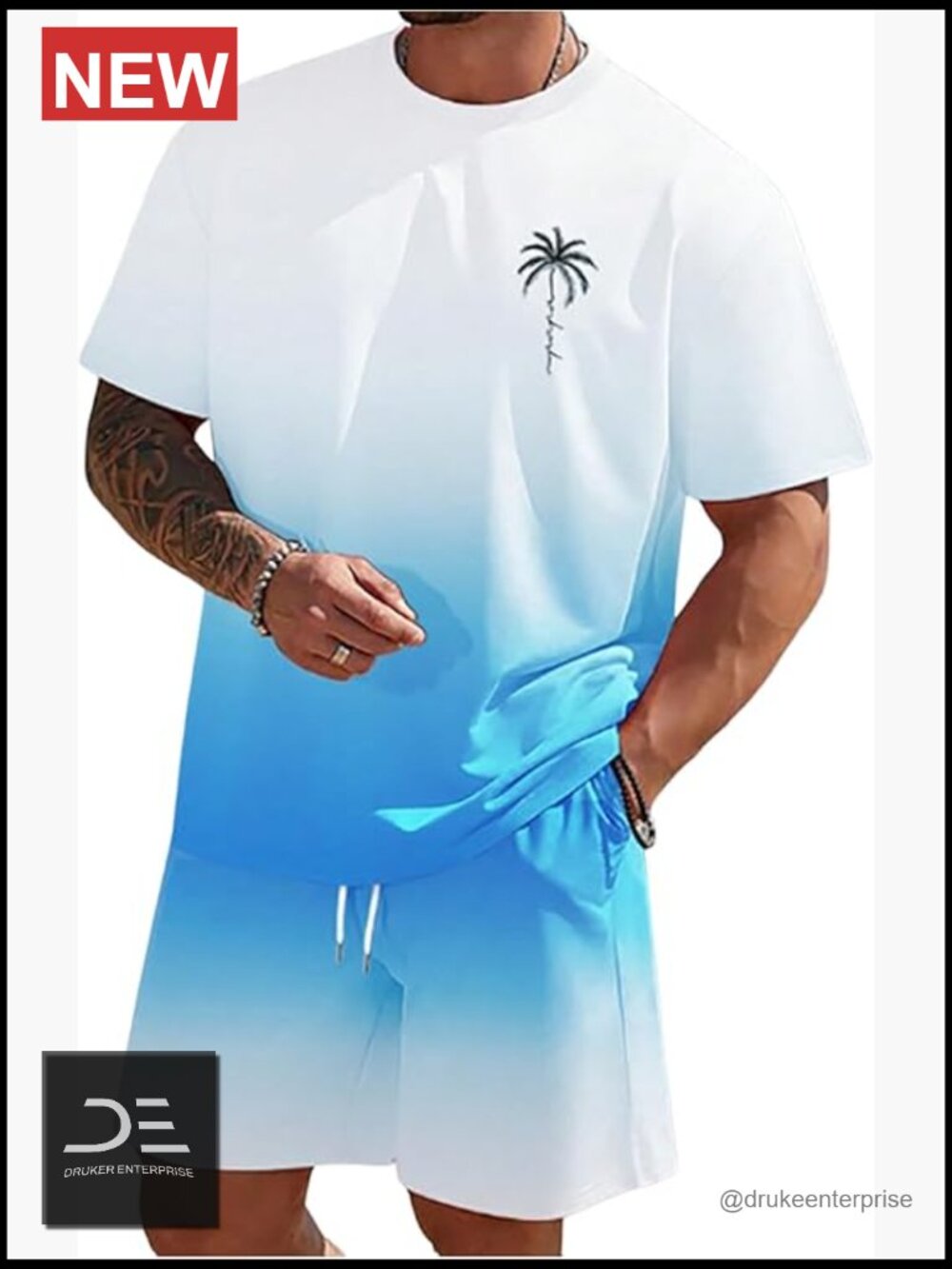 Men's 2 Piece Short Set Tropical Graphic Tee & Shorts Beach Outfit